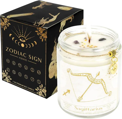 Regalo de velas de signo del zodiaco Sagitario, tarro de velas de cristales del signo del zodiaco, astrología con aroma a lavanda, velas de soja con