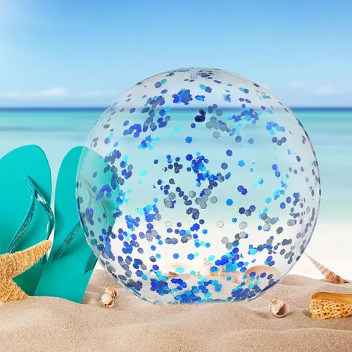 Miniatura 6 de Civaner 6 bolas inflables de playa con purpurina azul de verano de 24 pulgadas, bolas de piscina grandes con confeti brillante, flotantes, globos