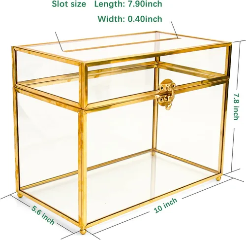Miniatura 5 de YIMORENCE V Tarjetero de cristal dorado – Caja de sobres de boda con forma rectangular con ranura y pie, perfecto para recepción y centro de mesa