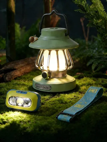Miniatura 10 de Juego de luces de campamento para niños, linterna recargable y linterna frontal con sensor de movimiento con carga USB-C, luz nocturna regulable