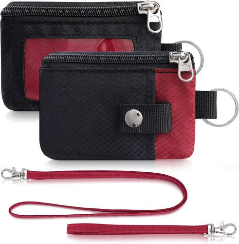 Miniatura 10 de Artpaxy Cartera minimalista para hombres y mujeres, llavero con bloqueo RFID, con cremallera, pequeña cartera con ventana de identificación, 2