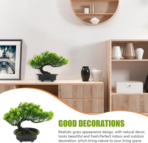 Miniatura 6 de Hemoton Árbol bonsái artificial, árbol de pino artificial, decoración de fiesta de Navidad, bonsái, decoración del hogar, plantas falsas para pared