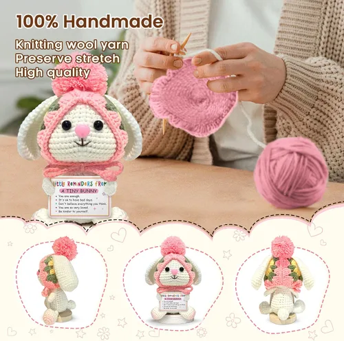 Miniatura 6 de Gossby Regalo inspirador para mujeres, ganchillo positivo de conejito, Navidad, cumpleaños, regalo de energía positiva, mamá, compañera de trabajo