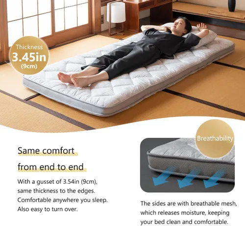 Miniatura 5 de EMOOR Colchón de futón acolchado japonés DONSU Queen gris claro, patrón tradicional plegable piso cama de invitados Tatami