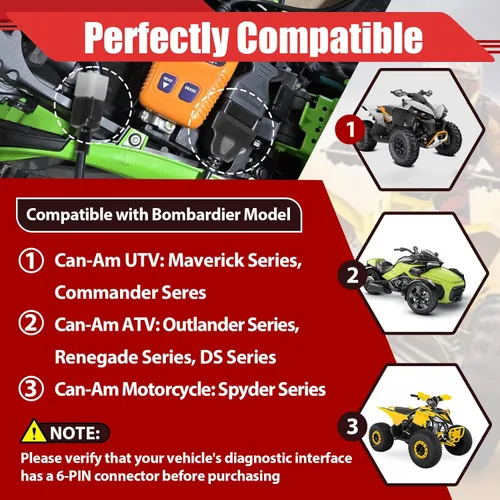 Miniatura 4 de Cable adaptador OBD2 de 6 pines a 16 pines para BRP, compatible con Bombardier Can-Am ATV UTV motocicleta, OBD1 a OBD2 conector de diagnóstico
