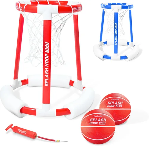 GoSports Splash Hoop 360 - Juego de baloncesto flotante para piscina - Elija rojo o azul - Incluye aro, 2 pelotas y bomba