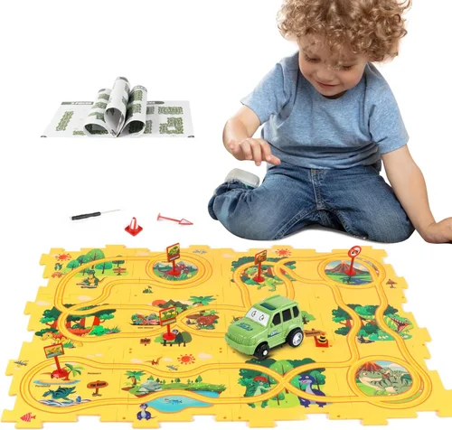 Miniatura 10 de Rompecabezas de Piso de Plástico para Niños con Coche de Juguete de Avión, Conjunto de Juego de Coches de Pista con Rompecabezas, Juguetes