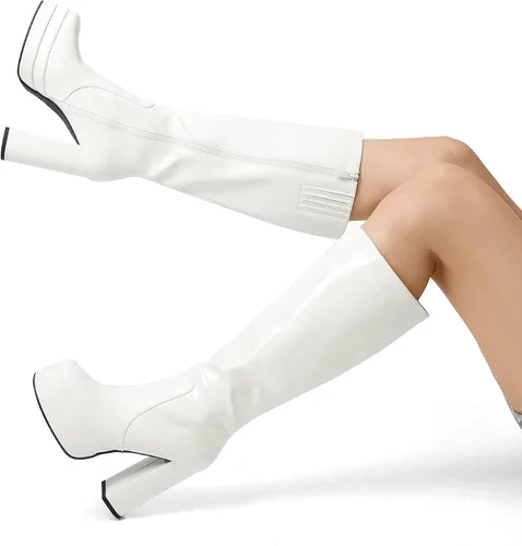 Miniatura 6 de DREAM PAIRS Botas altas hasta la rodilla con plataforma y tacón para mujer, botas Gogo largas y gruesas para otoño