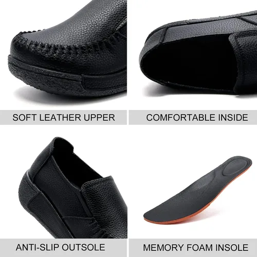 Miniatura 2 de UZB Mocasines de cuero sin cordones para mujer, cómodos zapatos de plataforma casuales