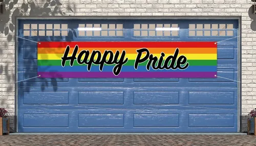 Miniatura 4 de Nepnuser Cartel de valla con texto en inglés «Happy Pride Fence Banner Rainbow LGBTQ+», cartel grande para decoración de jardín y patio delantero