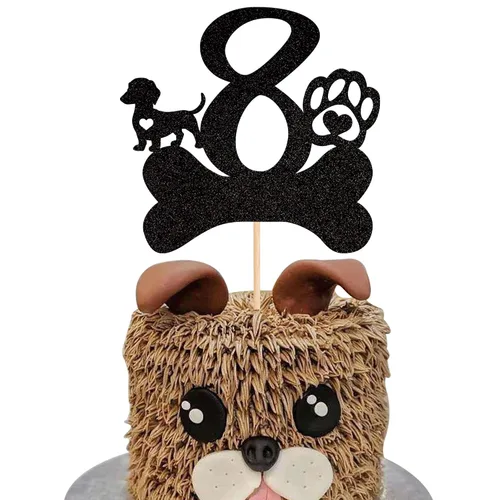Miniatura 15 de 1 pieza de decoración para pastel de tercer cumpleaños con purpurina negra con pata de perro de tres años de edad, cachorro de perro, hueso de hueso