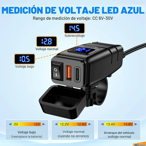 Miniatura 4 de Nilight Adaptador de Carga USB Tipo C para Motocicleta, Puerto 12V, Voltímetro, Interruptor de Encendido y Apagado Independiente, Fusible en Línea