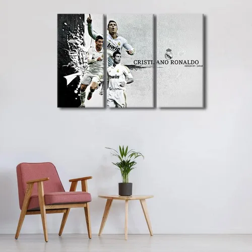 Miniatura 2 de TISHIRON CR7 - Póster de Cristiano Ronaldo de 3 piezas, lienzo para pared, cuadros de superestrella de fútbol, arte de pared grande envuelto