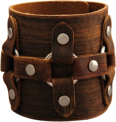 Pulsera de cuero para hombre, brazaletes de cuero punk, pulsera de cuero negro para mujer