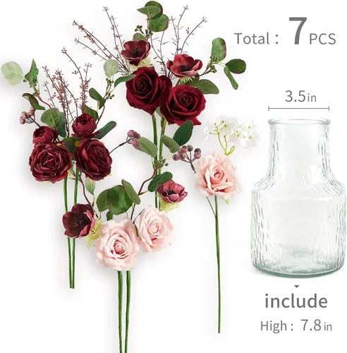 Miniatura 2 de Anna's Whimsy Flores artificiales con jarrón, rosas blancas, peonías de seda en jarrón, centros de mesa de imitación florales para arreglos de mesa