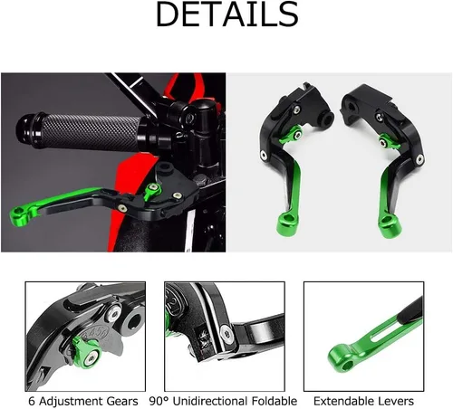 Miniatura 6 de LANQIAN Juego de palancas de freno y embrague plegable extensible CNC para ZX-6R ZX6R 2007-2016 Negro