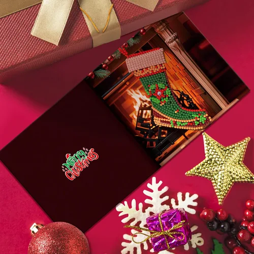 Miniatura 3 de LUSandy Paquete de 12 tarjetas de Navidad con pintura de diamante 5D para adultos, tarjetas de felicitación de arte con diamantes para gatos