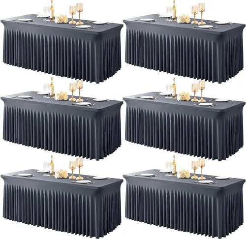 Miniatura 40 de Paquete de 1 manteles azul bebé para mesas rectangulares de 4 pies, cubiertas de mesa de spandex elástico de una pieza resistentes a las arrugas