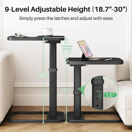 Miniatura 3 de Kitstorack Mesa de bandeja de TV mejorada con bloqueo de panel, altura ajustable y diseño abatible de 90°, mesa lateral auxiliar para brazo de sofá