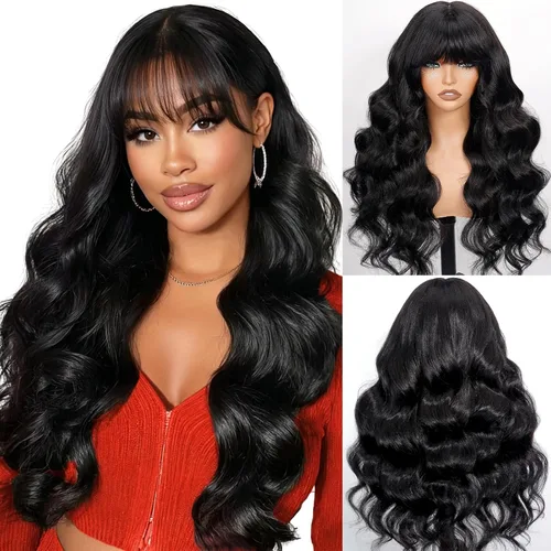 Miniatura 9 de Straight Human Hair Wigs with Bangs 180% Density 2x4 Lace Front Wigs with Bangs Closure Wear and Go Glueless Wigs 100% Brazilian Virgin Human Hair