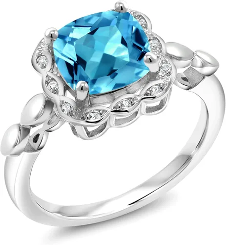 Miniatura 83 de Gem Stone King Anillo de compromiso de plata de ley 925 de 0.315 in con piedra natal y zafiro blanco creado Anillo de compromiso de boda