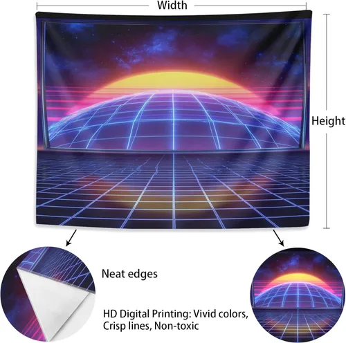 Miniatura 6 de Zpryzmia Blacklight Retro Synthwave Tapestry - Glow in the Dark Neon Starry Sunset Tapestries Geometric Grid Upright Posters Wall Hanging Room Decor