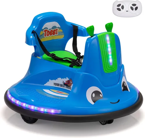 TOBBI Caracol Auto Chocador para Bebé, Juguete Eléctrico de 12V para Niños con Control Remoto/Calcomanías Divertidas DIY para Niños/Giro de 360 Azul
