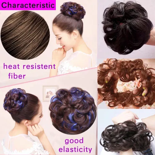 Miniatura 3 de Extensiones de cabello rizado, color marrón y rosa claro, extensiones de moño desordenado, 2 unidades por paquete, extensiones de moño elástico