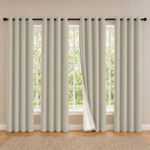Miniatura 97 de 2 paneles de cortinas 100% opacas, cortinas ligeras con aislamiento térmico con ojales para dormitorio, sala de estar, tratamiento de ventana