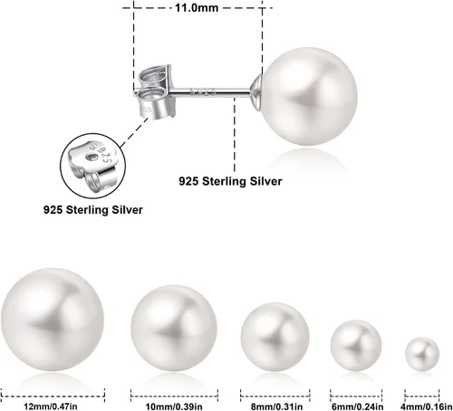 Miniatura 2 de Aretes de plata de ley chapados en oro blanco de 18 quilates con perlas de imitación para mujer, aretes de boda de perlas blancas, joyería