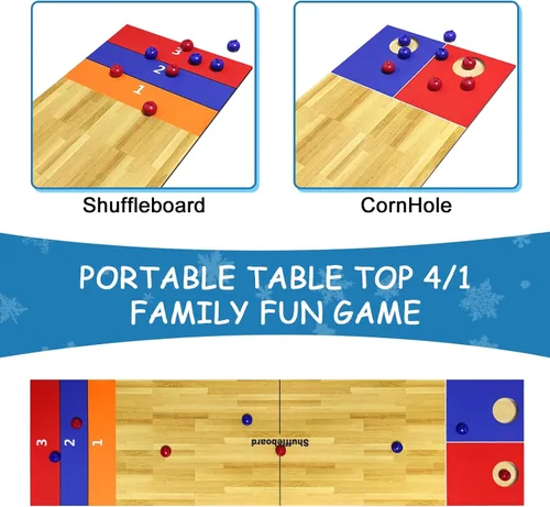 Miniatura 5 de Juego de mesa 4 en 1 para rizar, tejo, bolos y cornhole, juego familiar de 47 pulgadas para todas las edades, fácil configuración y diseño compacto