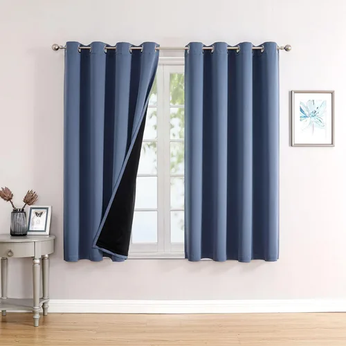 Miniatura 65 de ChrisDowa - Cortinas 100% opacas, para dormitorio, con forro negro, 2 capas gruesas, aislamiento térmico y ojales, 63 pulgadas de largo, juego de 2