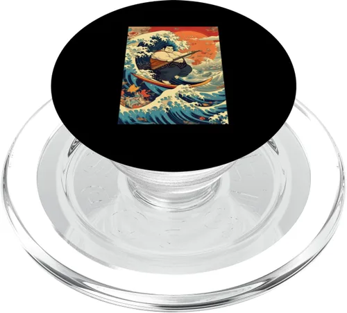 Miniatura 7 de Funny Surfing Sumo Wrestler on Kanagawa Great Wave PopSockets Adhesive PopGrip