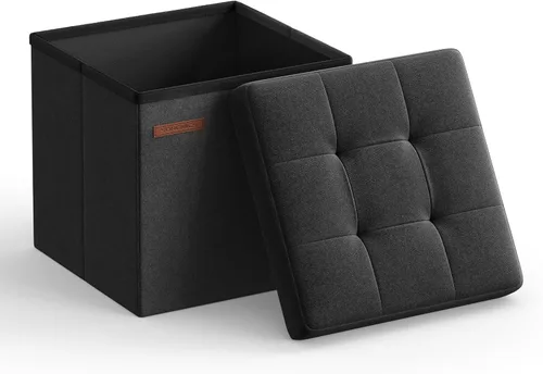 Miniatura 17 de SONGMICS Folding Storage Ottoman Bench, Linen Fabric, Storage Chest, Foot Rest Stool, Holds up to 286.6 lb, 11.8 x 11.8 x 11.8 in, Bedroom Bench