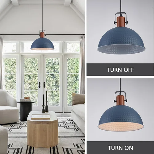 Miniatura 9 de Luces Colgantes Azules de 12 Pulgadas Martilladas Mate, Luces Colgantes para Isla de Cocina Estilo Industrial Granja, Altura Ajustable, Lámparas