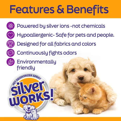 Miniatura 3 de SilverWorks! Spray eliminador de olores de mascotas para el hogar, desodorante seguro, natural, de iones de plata, eliminador de olores de gatos