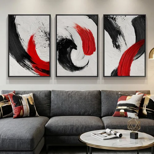 Miniatura 17 de Arte abstracto neutro en blanco y negro para sala de estar, 3 cuadros de impresiones en lienzo, para paredes, imágenes geométricas minimalistas