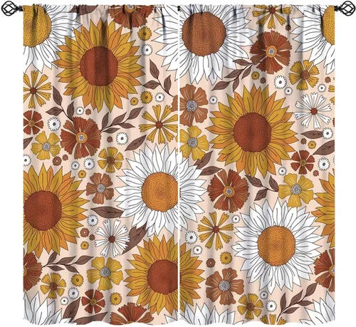Miniatura 19 de Cortinas opacas con diseño de girasol, rústico, con diseño de girasol, mariposa, verde, amarillo, negro, para niñas, mujeres, dormitorio, sala