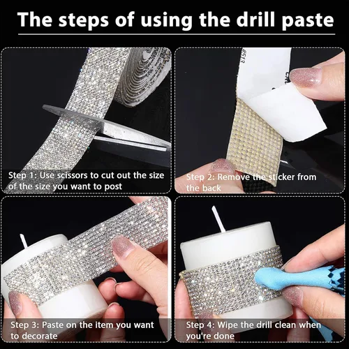 Miniatura 5 de 2 rollos de 6 yardas con diamantes de imitación autoadhesivos de cristal brillante para decoración de bricolaje, cinta de diamante con diamantes