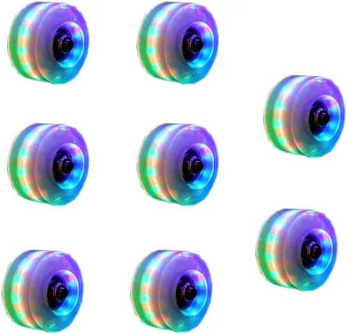 Miniatura 7 de Paquete de 8 ruedas de patinaje con luces de 2.283 x 1.260 in con rodamientos para patines cuádruples o accesorios para patinaje de doble fila