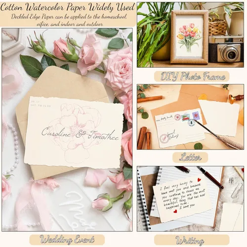Miniatura 5 de Oleitodh 200 hojas de papel de acuarela de algodón de 5 x 7 pulgadas, 140 lb/300 GSM, papel hecho a mano, cartulina para acuarela, papel texturizado