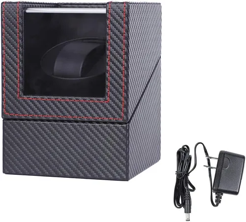 Miniatura 6 de Bobinadora automática de un solo reloj, en carcasa de madera y cuero negrocuero de fibra de carbono, motor japonés
