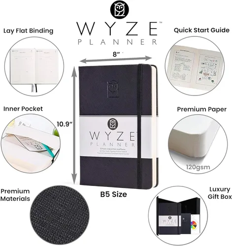 Miniatura 2 de Wyze Planner Agenda diaria sin fecha, organizador de productividad B5 de 1 año con dos páginas semanales, establecimiento de objetivos, seguimiento