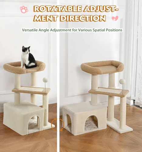 Miniatura 7 de Made4Pets - Árbol para gatos, torre de gato con alfombra gris para gatos de interior, lindo condominio de madera para gatitos con poste para rascar
