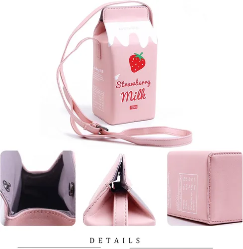 Miniatura 5 de LUI SUI Girls Fruits Banana Strawberry Milk Box Cross Body Purse Bag Women Phone Wallet Shoulder Bags