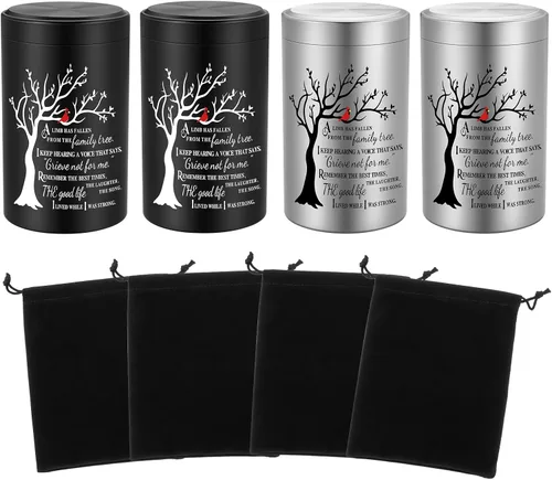 SOITIS Juego de 4 urnas pequeñas para recuerdo de cenizas humanas, mini urnas de acero inoxidable de 3.54 pulgadas para cenizas, urnas de cremación