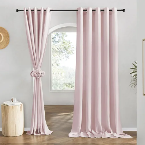 Miniatura 155 de NICETOWN Cortinas de lino natural con textura de lino para dormitorio, mezcla de lino rústica con ojales en la parte superior, semitransparentes