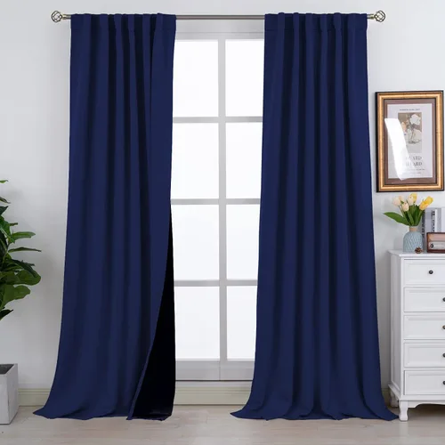 Miniatura 191 de BGment Cortinas 100% opacas beige de 63 pulgadas de largo con forro aislante térmico, bolsillo para varilla y lengüeta trasera de doble capa