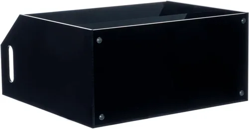Miniatura 7 de MyGift Soporte para casetes compactos de acrílico negro de 2 niveles con asas de transporte recortadas, cintas de casete de audio retro, soporte