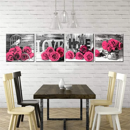 Miniatura 3 de Decoración de Pared Rosa Dormitorio Arte de Pared Cuadros de Flores Rosas Obra de Arte 12x12 Retro Gris Amor Floral Parejas Lienzos Impresos Pintura